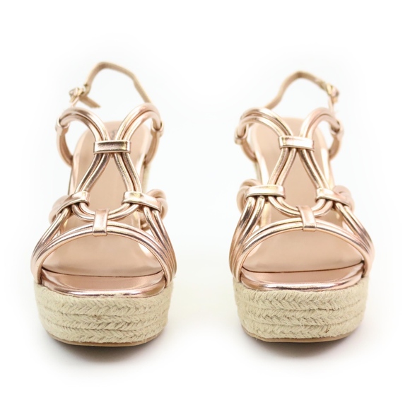Qupid Kelsey Rose Gold Metallic Espadrille Wedge - Picture 8 of 8